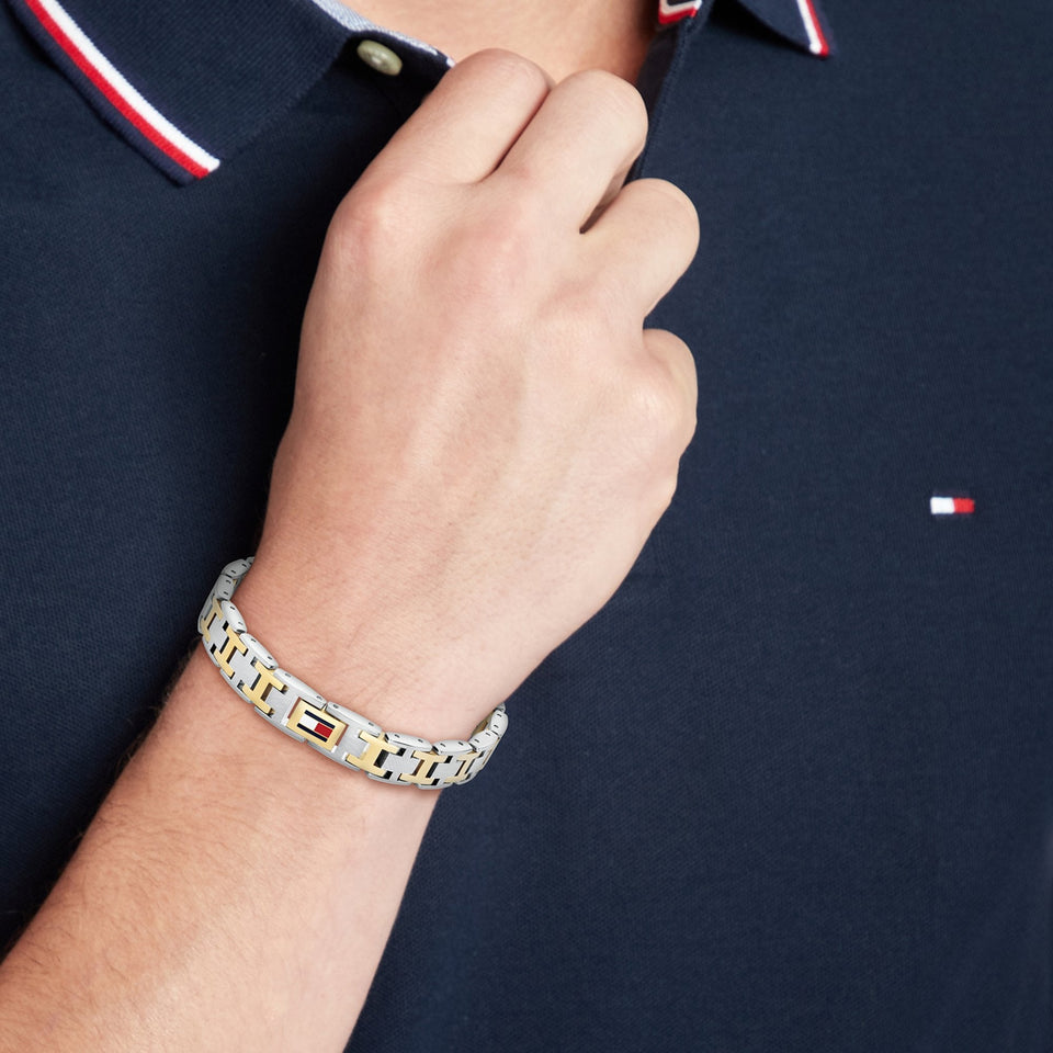 Tommy Hilfiger Men's H-Link Two Tone Gold Plated Chain Bracelet