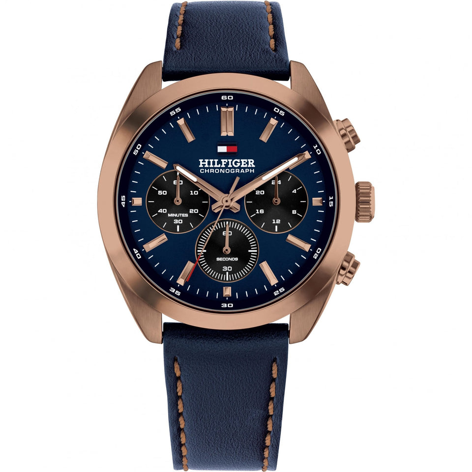 Tommy Hilfiger Men's Hudson Blue Dial 40mm Leather Strap Watch