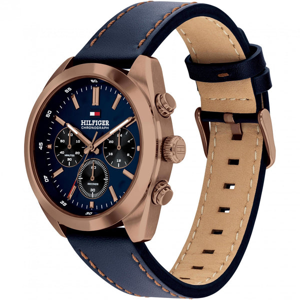 Tommy Hilfiger Men's Hudson Blue Dial 40mm Leather Strap Watch