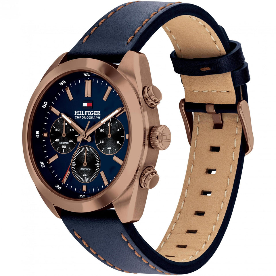 Tommy Hilfiger Men's Hudson Blue Dial 40mm Leather Strap Watch