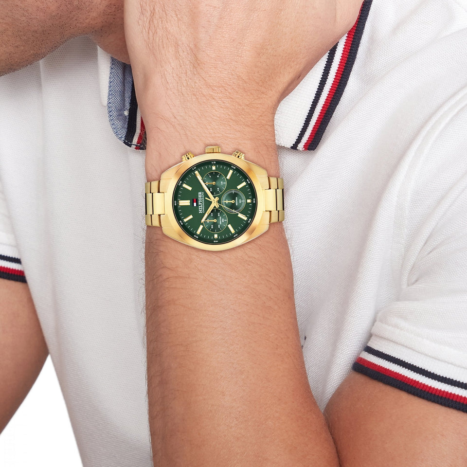 Tommy Hilfiger Men's Hudson Green Dial Gold Plated Watch