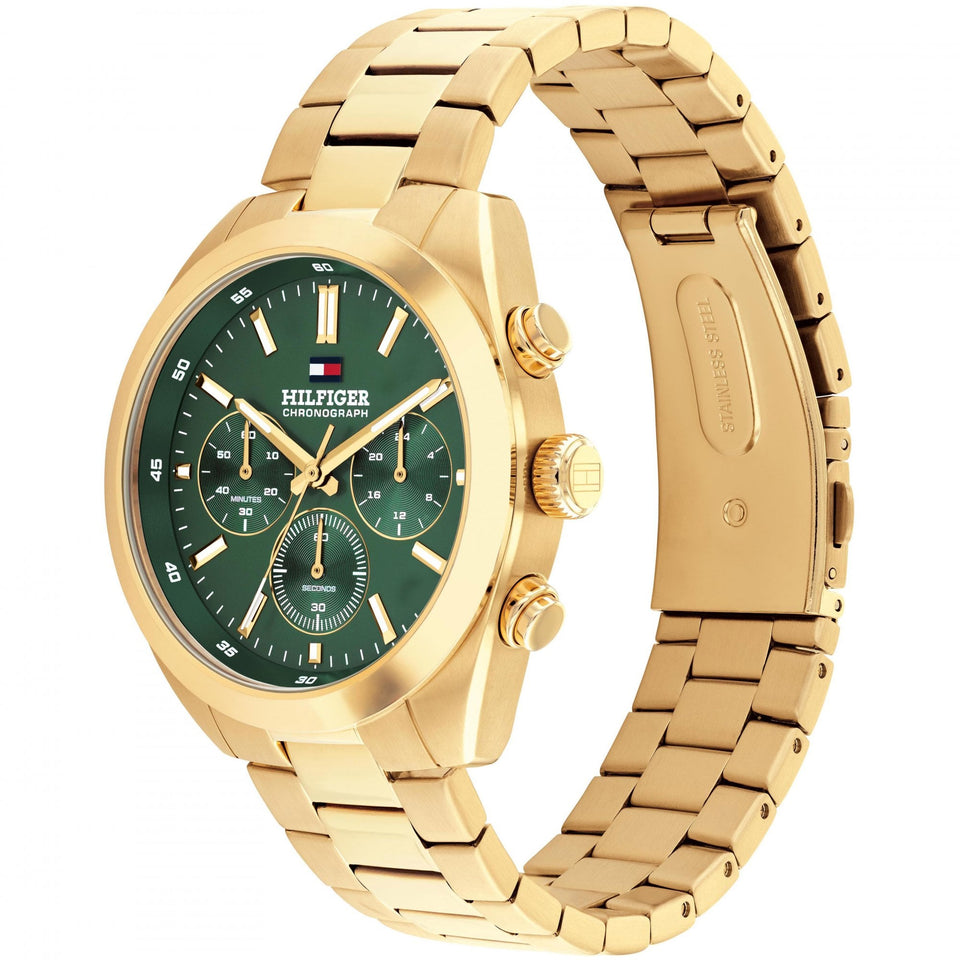 Tommy Hilfiger Men's Hudson Green Dial Gold Plated Watch