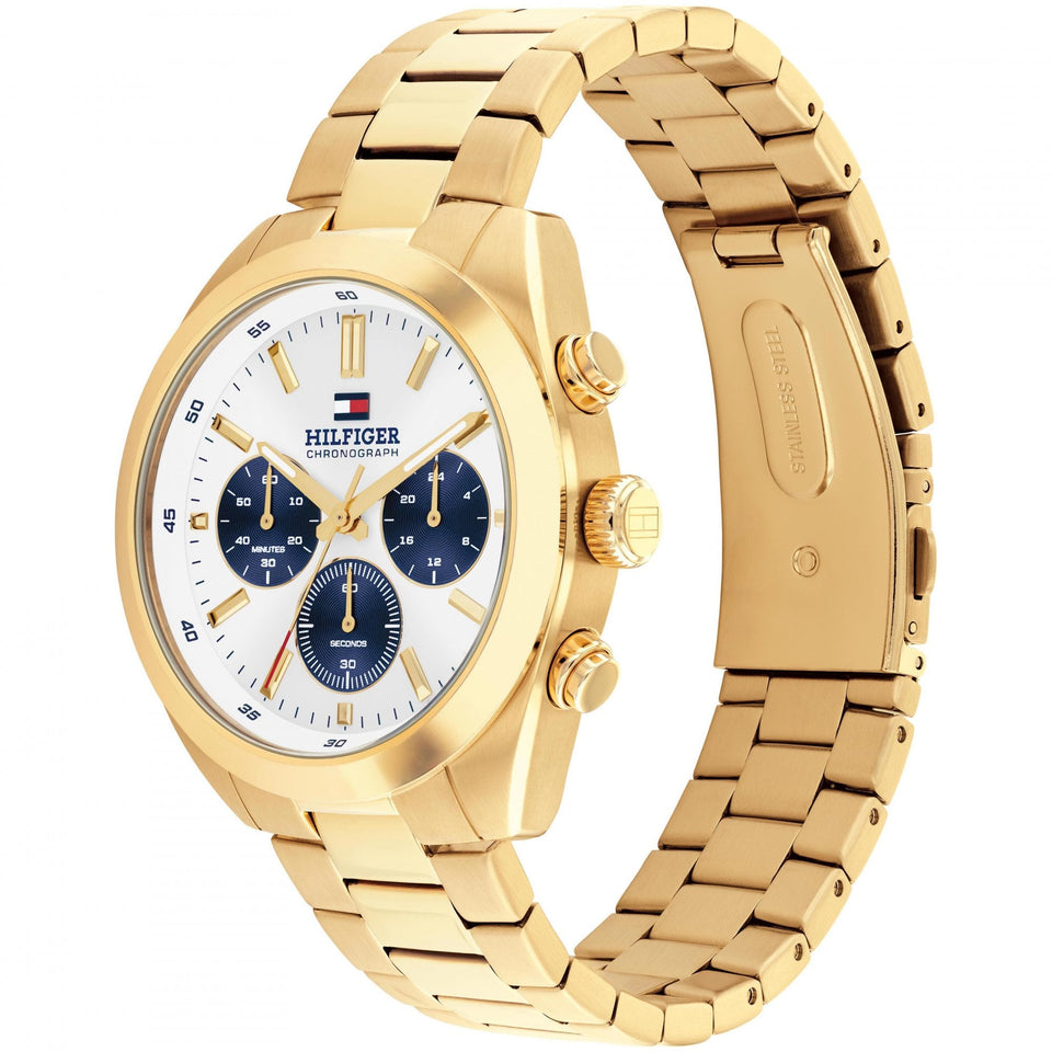 Tommy Hilfiger Men's Hudson White Dial Gold Toned Watch