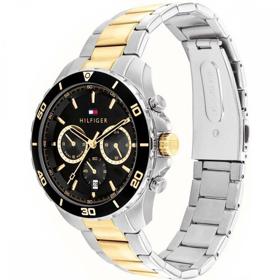 Tommy Hilfiger Men's Jordan 43mm Black Dial Two Tone Bracelet Watch