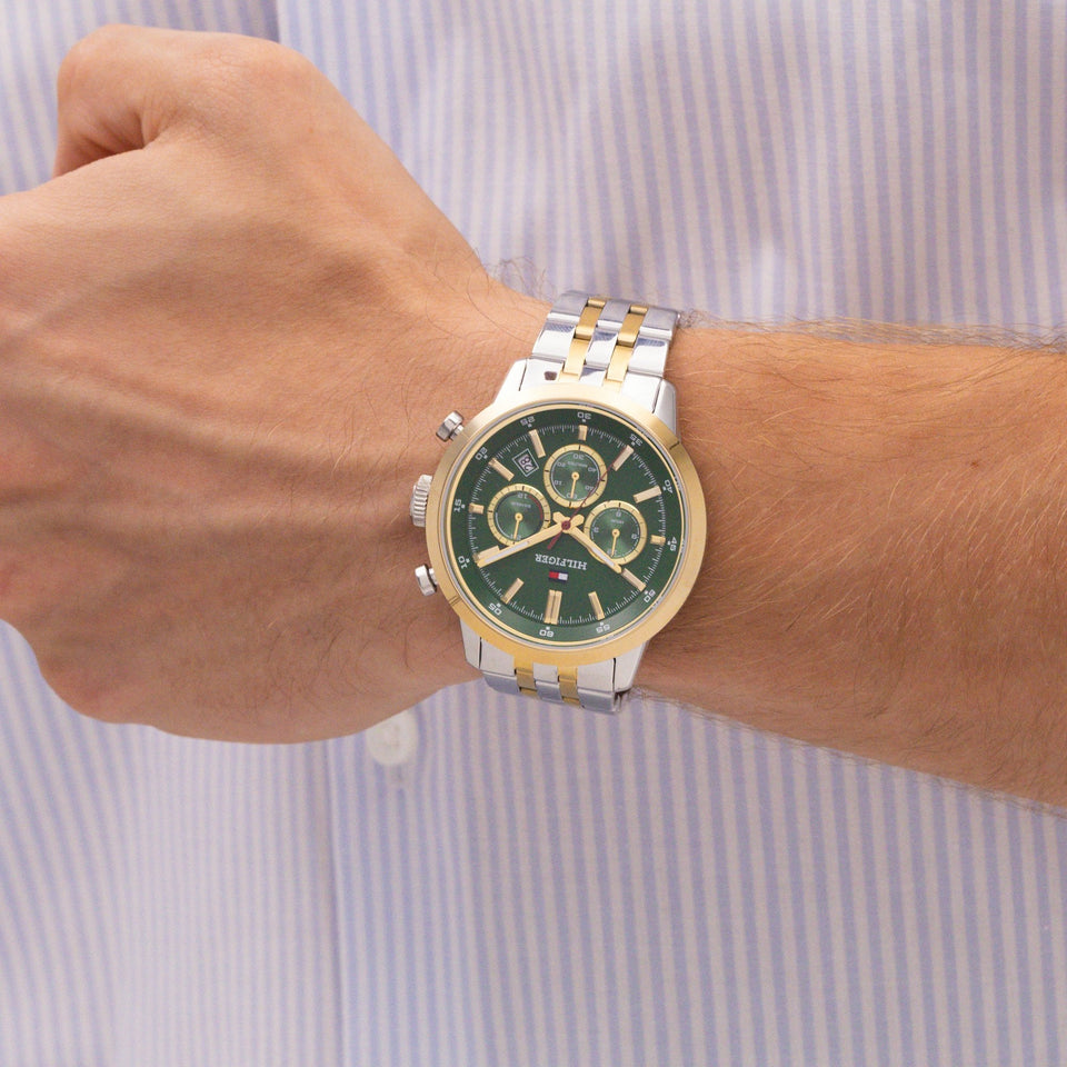 Tommy Hilfiger Men's Kent Green Dial Two Tone Bracelet Watch