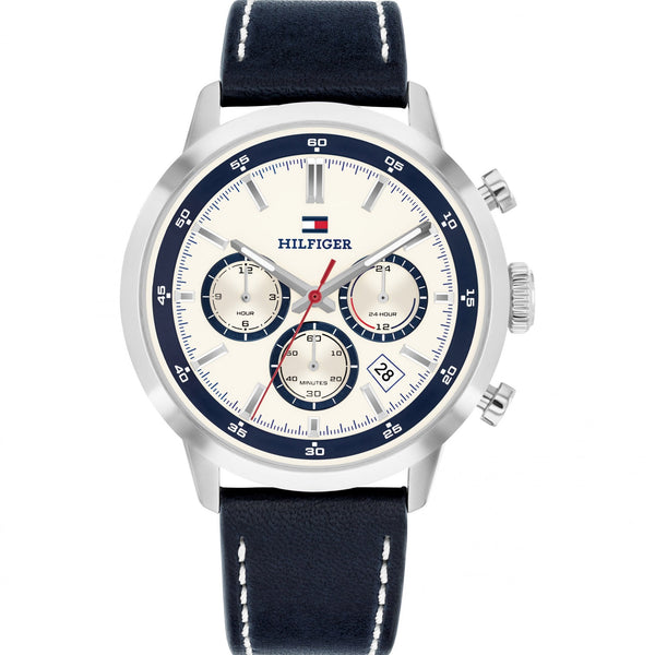 Tommy Hilfiger Men's Kent White Dial Blue Leather Strap Watch