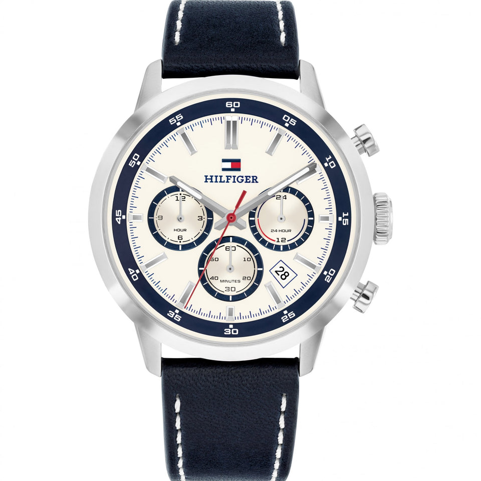 Tommy Hilfiger Men's Kent White Dial Blue Leather Strap Watch