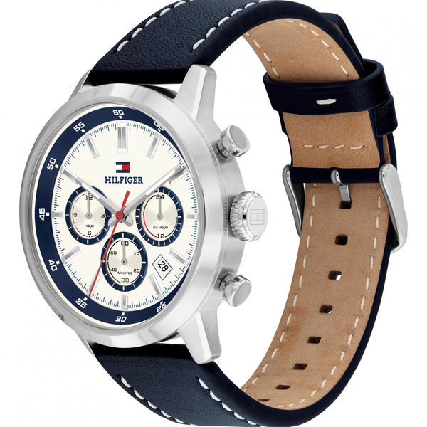 Tommy Hilfiger Men's Kent White Dial Blue Leather Strap Watch