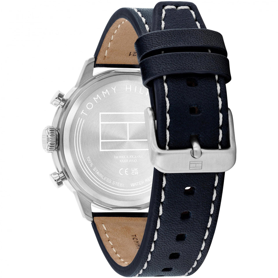 Tommy Hilfiger Men's Kent White Dial Blue Leather Strap Watch