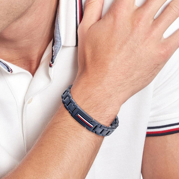 Tommy Hilfiger Men's Mason Blue IP Plated Linked Bracelet