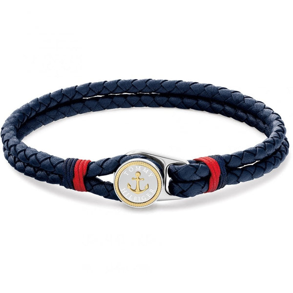 Tommy Hilfiger Men's Nautical Blue Double Braided Leather Bracelet