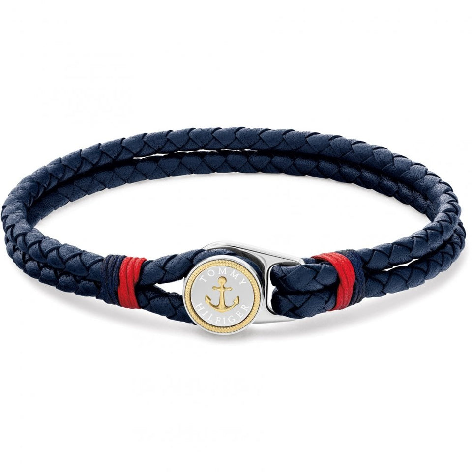 Tommy Hilfiger Men's Nautical Blue Double Braided Leather Bracelet