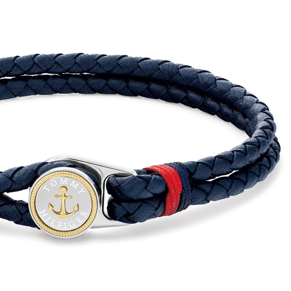 Tommy Hilfiger Men's Nautical Blue Double Braided Leather Bracelet