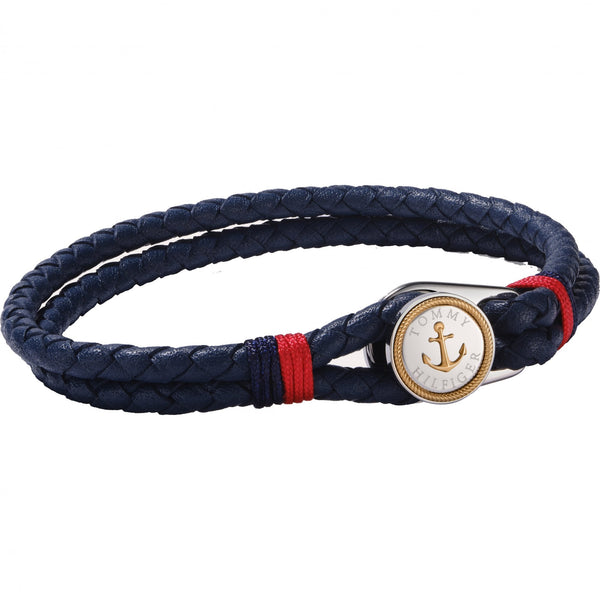 Tommy Hilfiger Men's Nautical Blue Double Braided Leather Bracelet