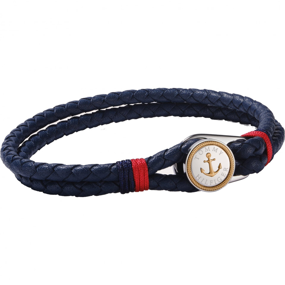 Tommy Hilfiger Men's Nautical Blue Double Braided Leather Bracelet