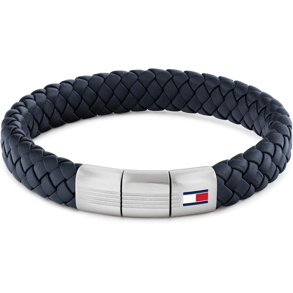 Tommy Hilfiger Men's Navy Blue Braided Leather Bracelet