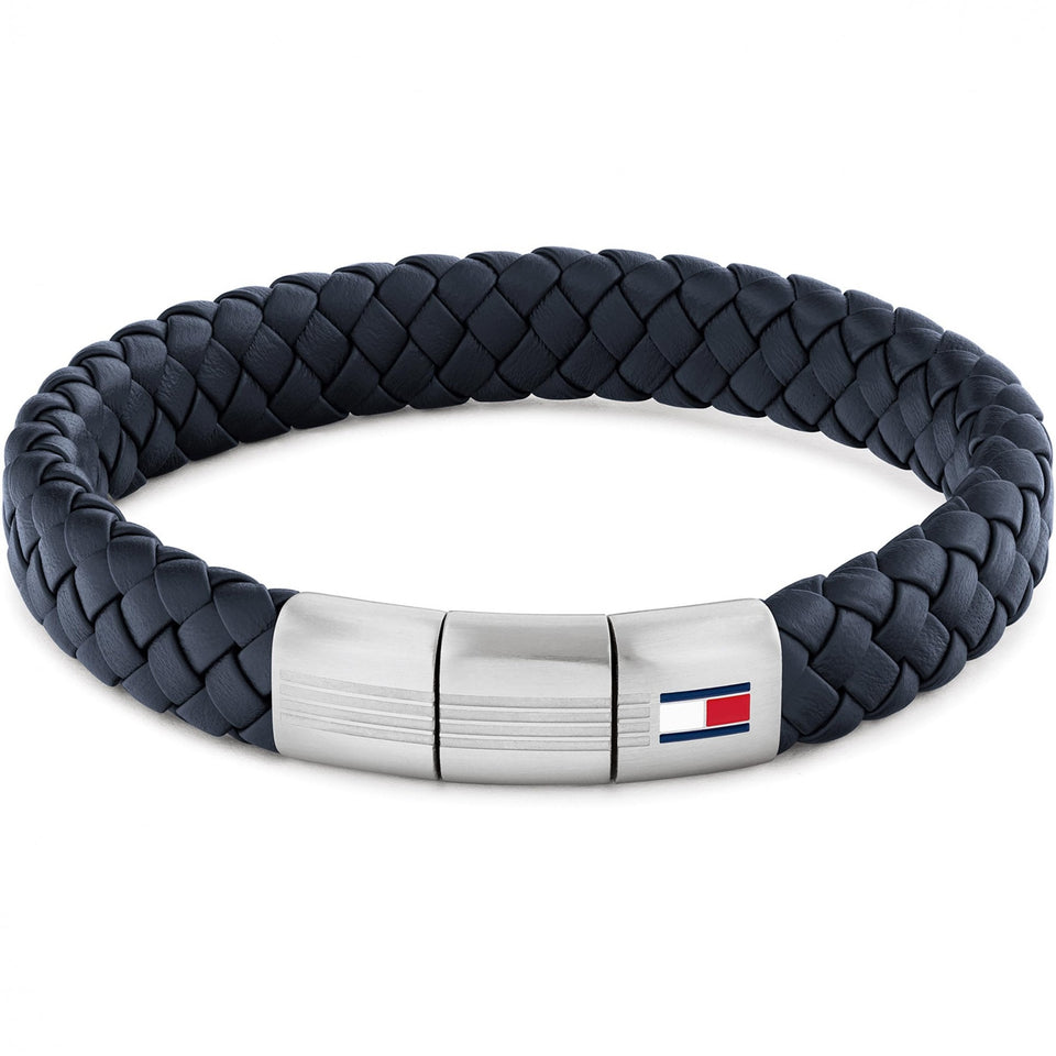 Tommy Hilfiger Men's Navy Blue Braided Leather Bracelet
