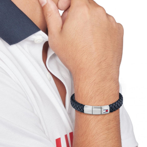 Tommy Hilfiger Men's Navy Blue Braided Leather Bracelet