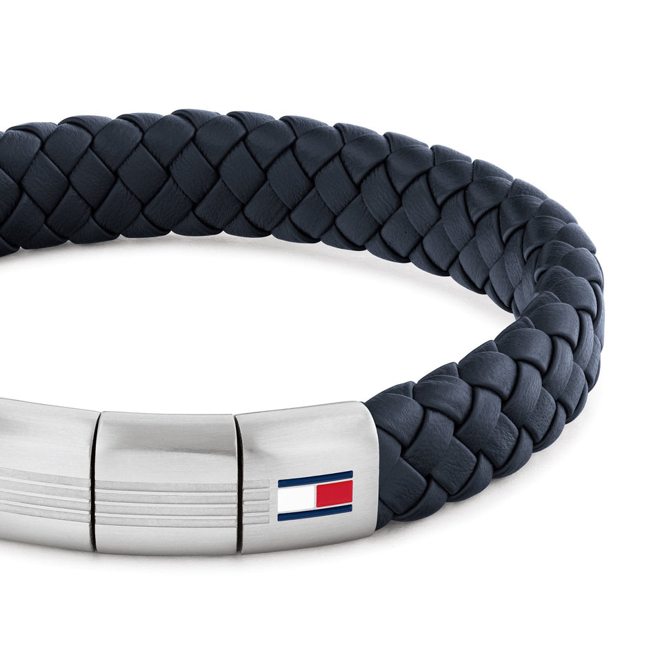 Tommy Hilfiger Men's Navy Blue Braided Leather Bracelet
