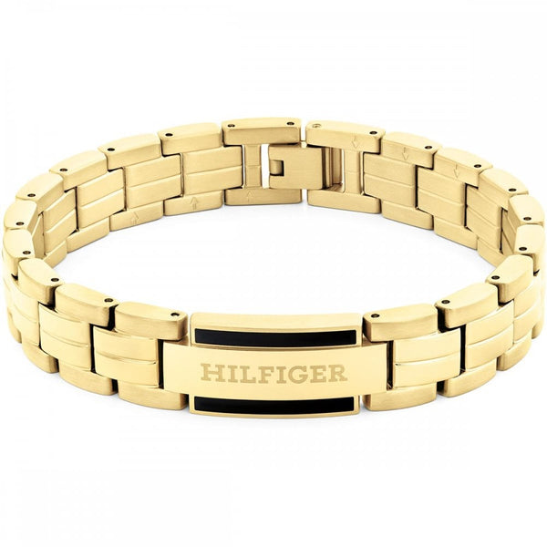 Tommy Hilfiger Men's Parker Gold Plated Black Linked Clasp Bracelet