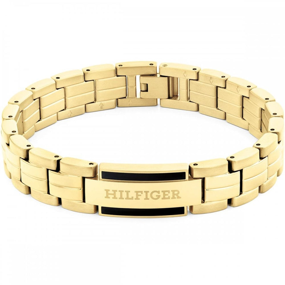 Tommy Hilfiger Men's Parker Gold Plated Black Linked Clasp Bracelet
