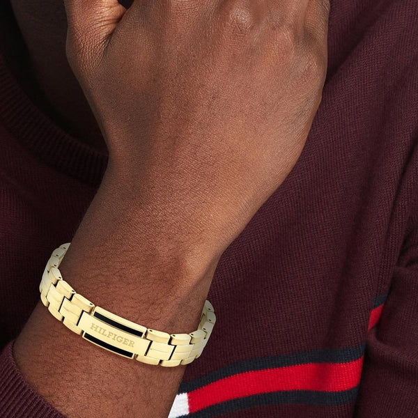 Tommy Hilfiger Men's Parker Gold Plated Black Linked Clasp Bracelet