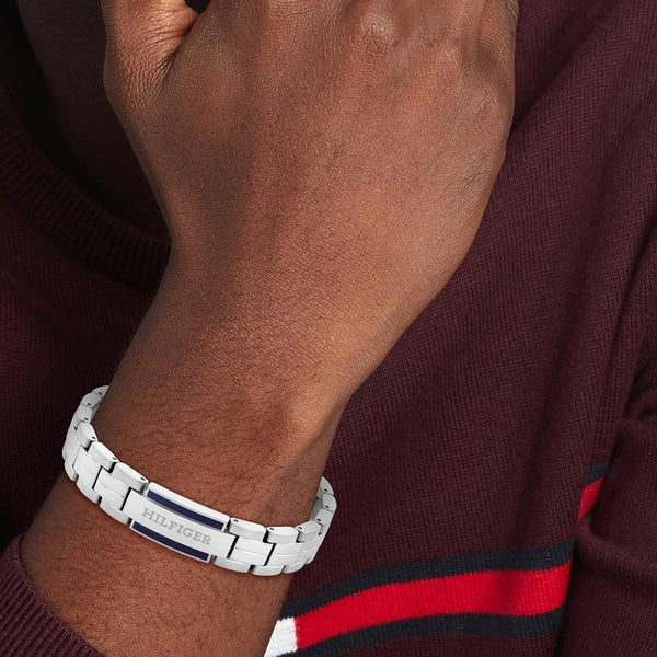 Tommy Hilfiger Men's Parker Stainless Steel Blue Linked Clasp Bracelet