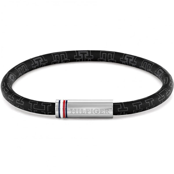 Tommy Hilfiger Men's Printed Cord Black Leather Bracelet