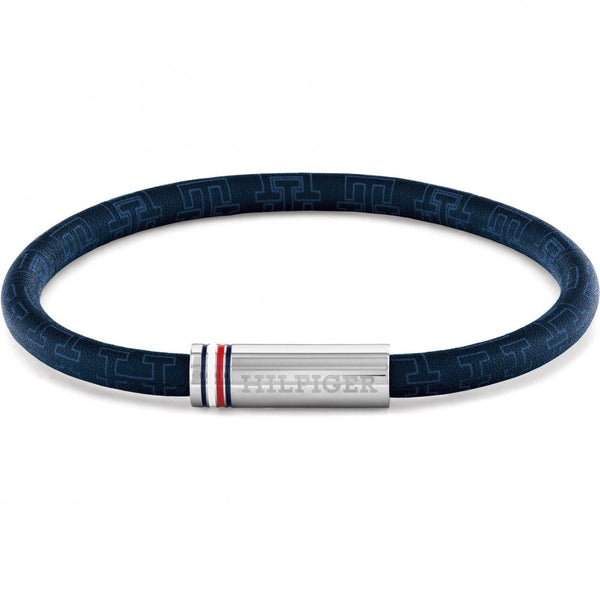 Tommy Hilfiger Men's Printed Cord Blue Leather Bracelet