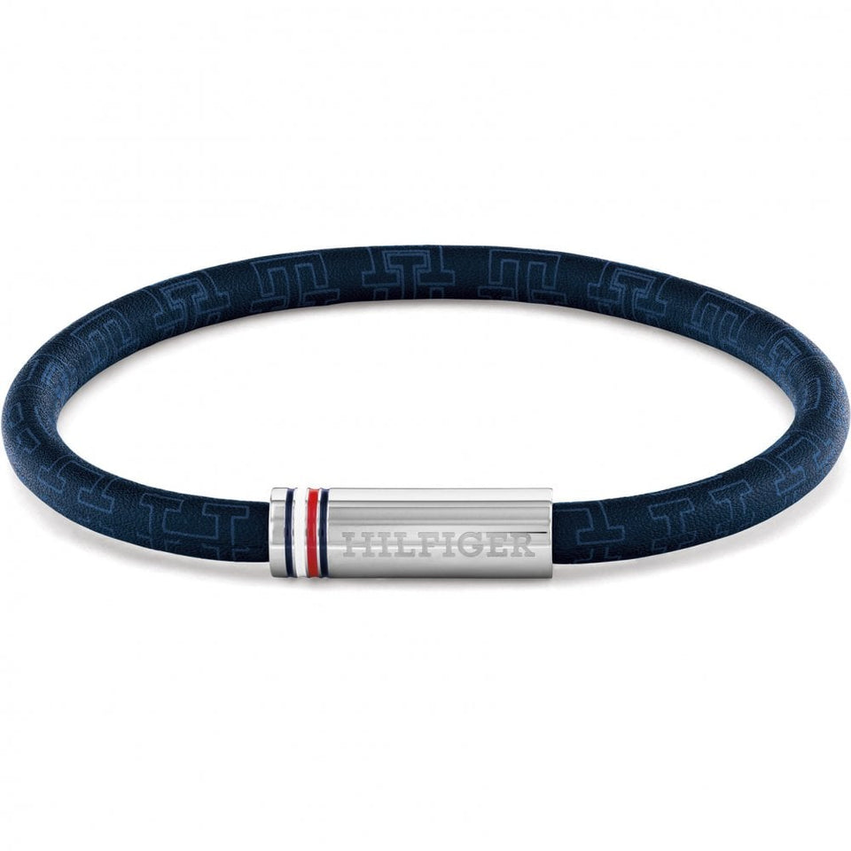 Tommy Hilfiger Men's Printed Cord Blue Leather Bracelet