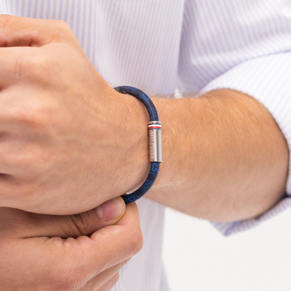 Tommy Hilfiger Men's Printed Cord Blue Leather Bracelet