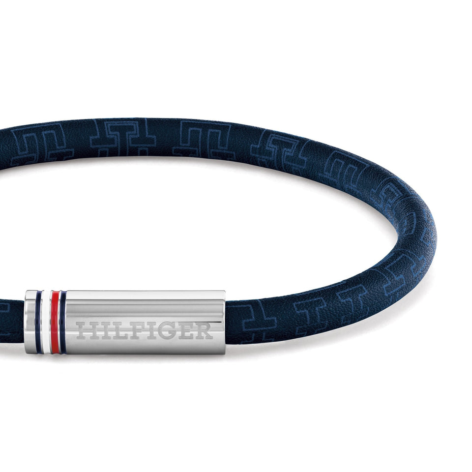 Tommy Hilfiger Men's Printed Cord Blue Leather Bracelet