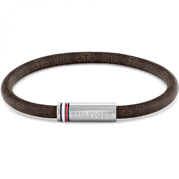 Tommy Hilfiger Men's Printed Cord Brown Leather Bracelet