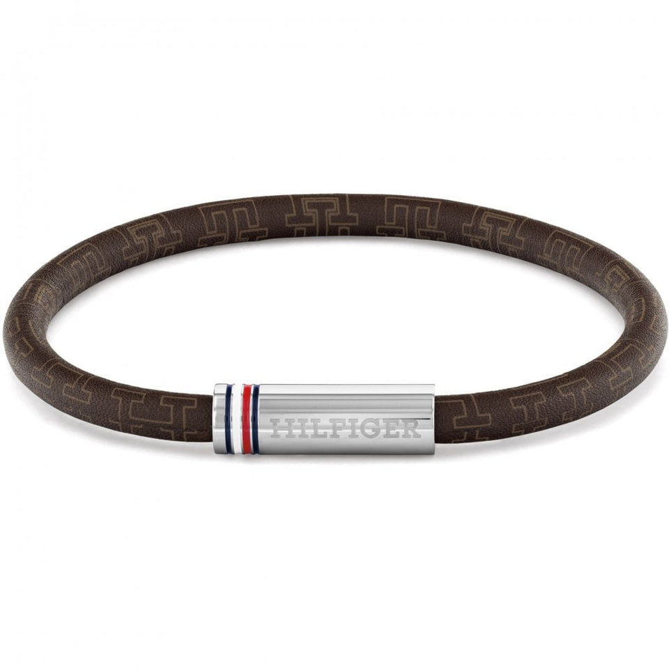 Tommy Hilfiger Men's Printed Cord Brown Leather Bracelet