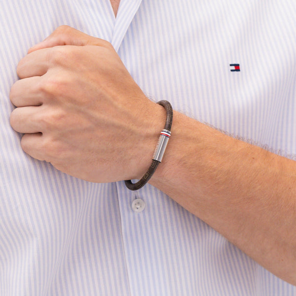 Tommy Hilfiger Men's Printed Cord Brown Leather Bracelet
