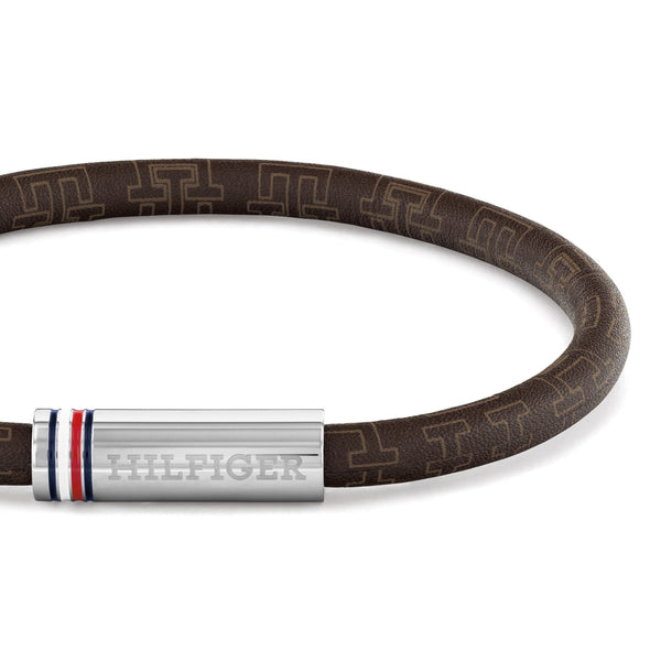 Tommy Hilfiger Men's Printed Cord Brown Leather Bracelet