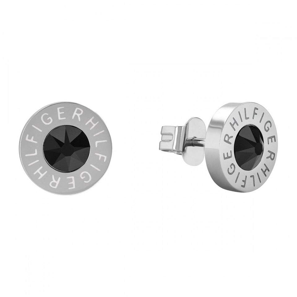 Tommy Hilfiger Men's Stainless Steel Black Stone Set Stud Earrings