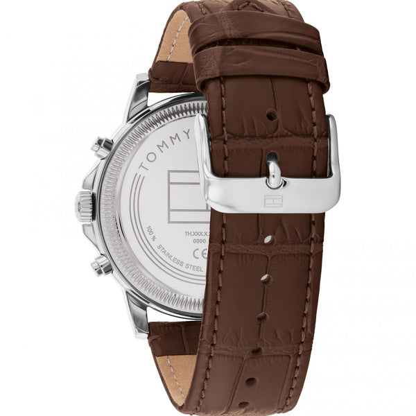 Tommy Hilfiger Men's Stewart Blue Dial Brown Leather Strap Watch