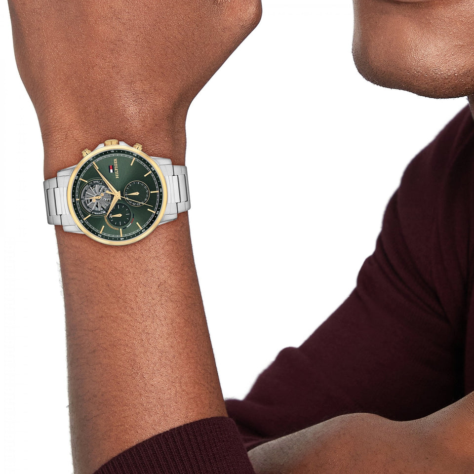 Tommy Hilfiger Men's Stewart Gold Plated Green Dial Bracelet Watch