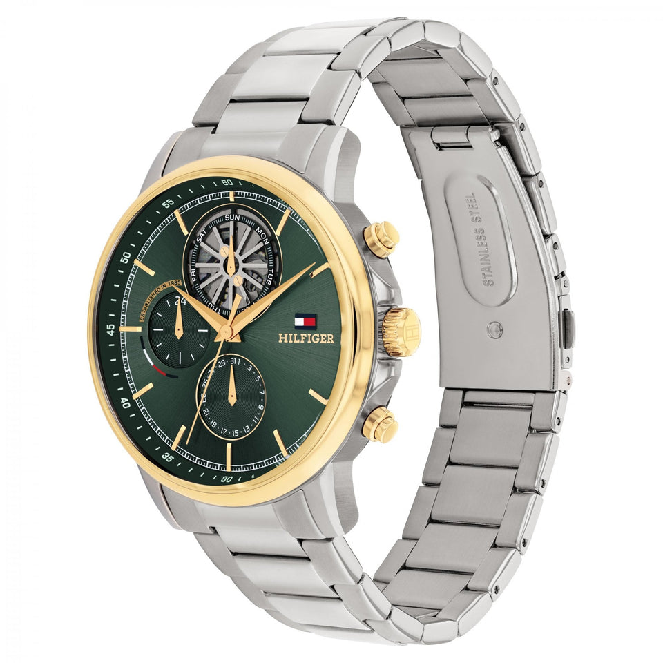 Tommy Hilfiger Men's Stewart Gold Plated Green Dial Bracelet Watch