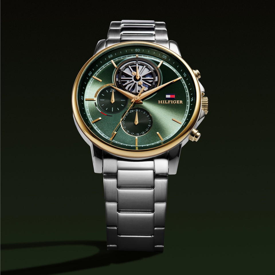 Tommy Hilfiger Men's Stewart Gold Plated Green Dial Bracelet Watch