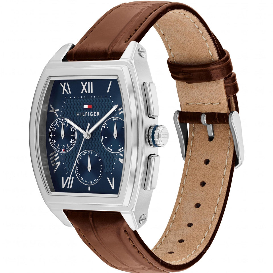 Tommy Hilfiger Men's TH-Oxford Blue Dial Brown Leather Strap Watch