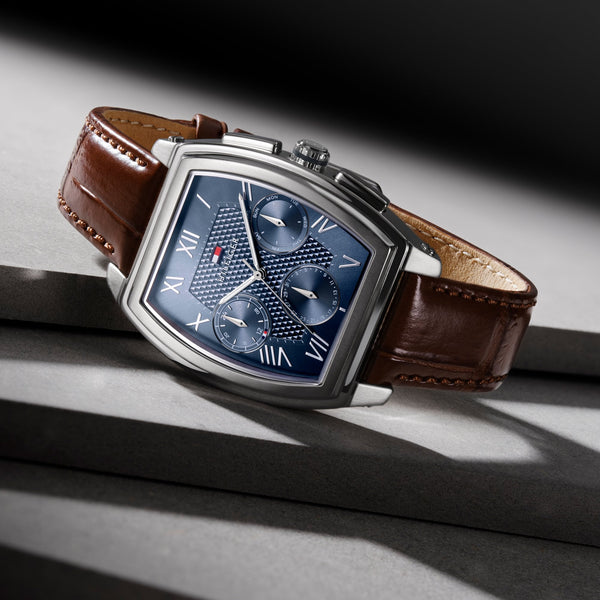 Tommy Hilfiger Men's TH-Oxford Blue Dial Brown Leather Strap Watch
