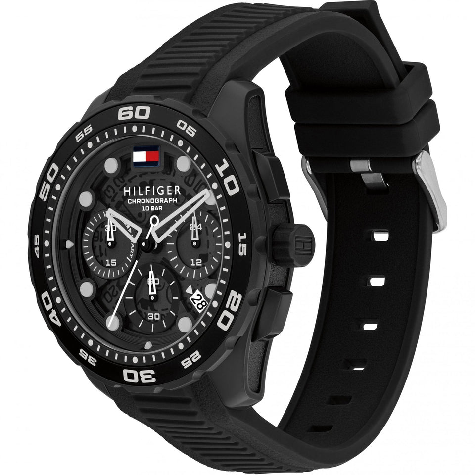 Tommy Hilfiger Men's TH-Regatta Black Dial Silicone Strap Watch