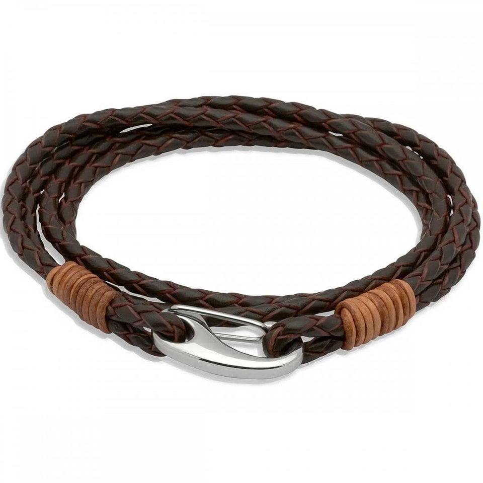 Unique & Co Gent's Dark Brown Leather Double Wrap Bracelet