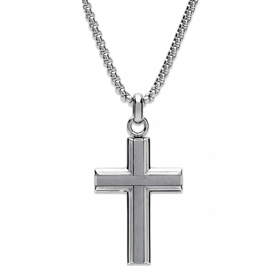 Unique & Co Gents Matte Polished Cross Necklace -50cm