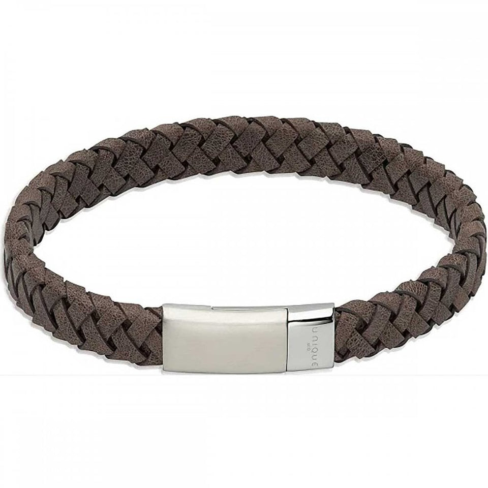 Unique & Co Gents Moro Brown Leather Magnetic Steel Clasp Bracelet