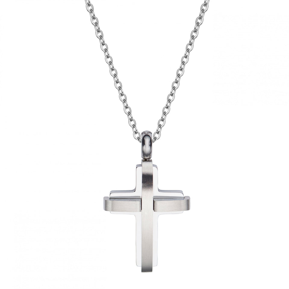 Unique & Co Gents Polished Matte Stainless Steel Small Cross Necklace