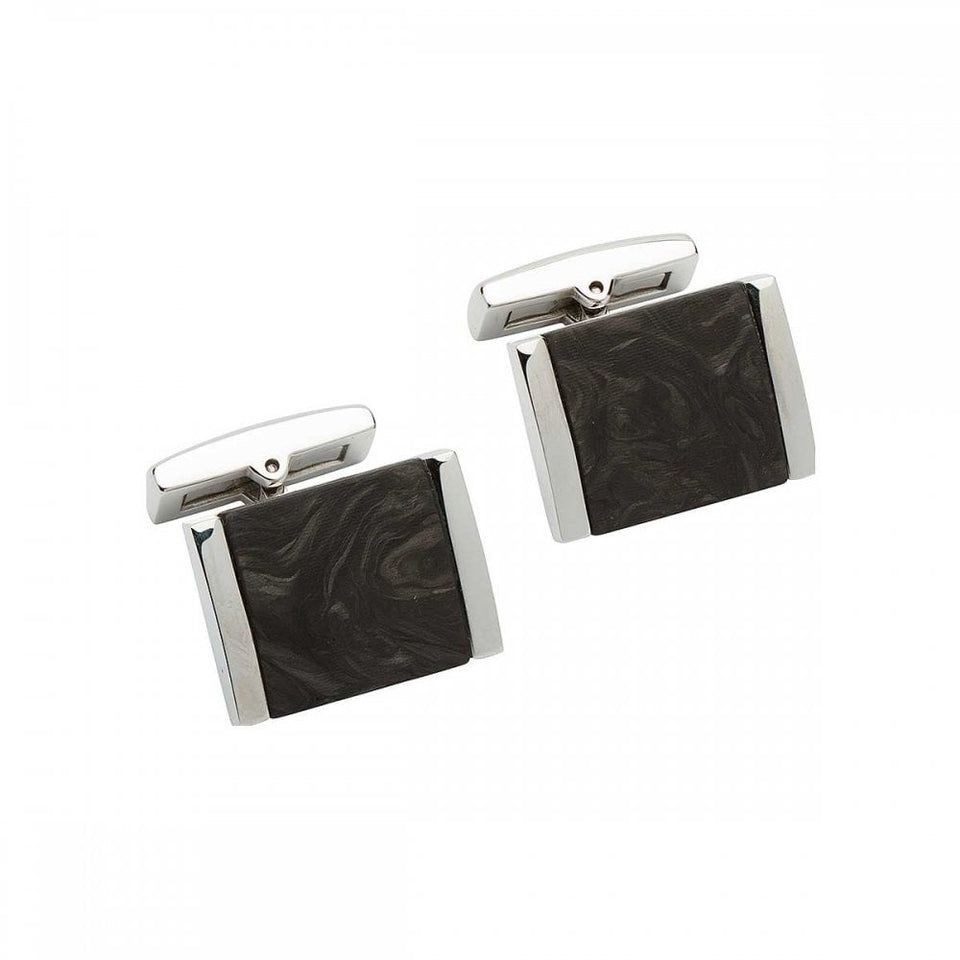 Unique & Co Gent's Stainless Steel Black Carbon Fibre Inlay Cufflinks