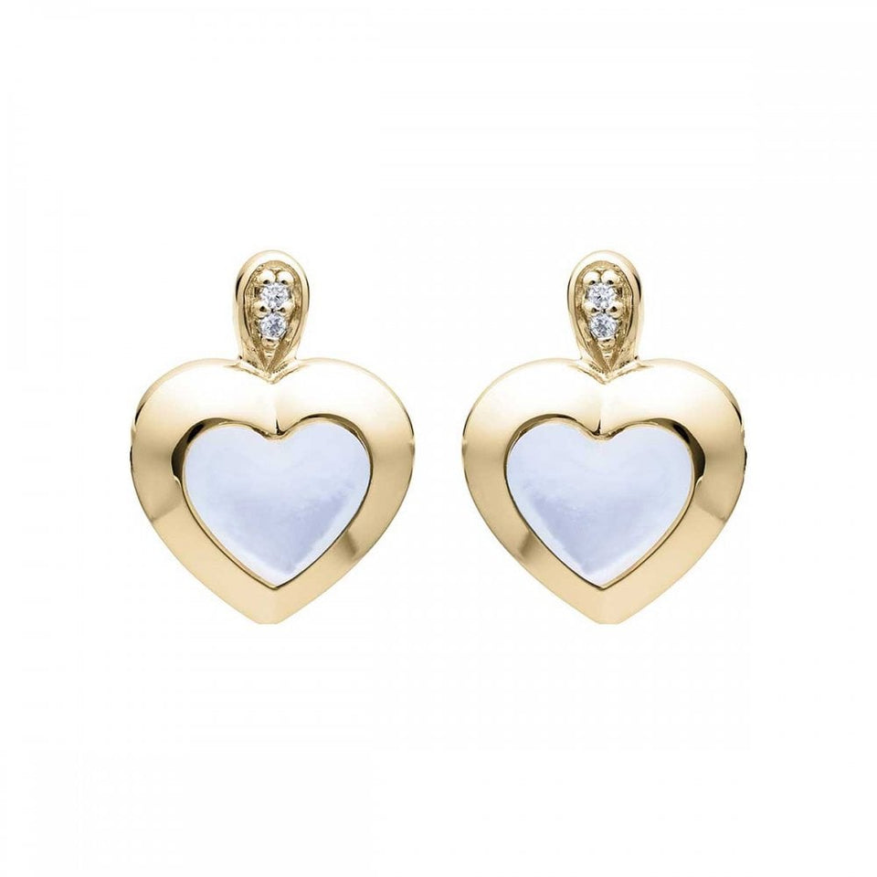 Unique & Co Ladies Yellow Gold Plated Mother Of Pearl Heart Stud Earrings